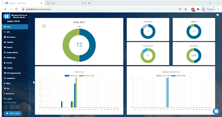 screenshot of invoco dashboard